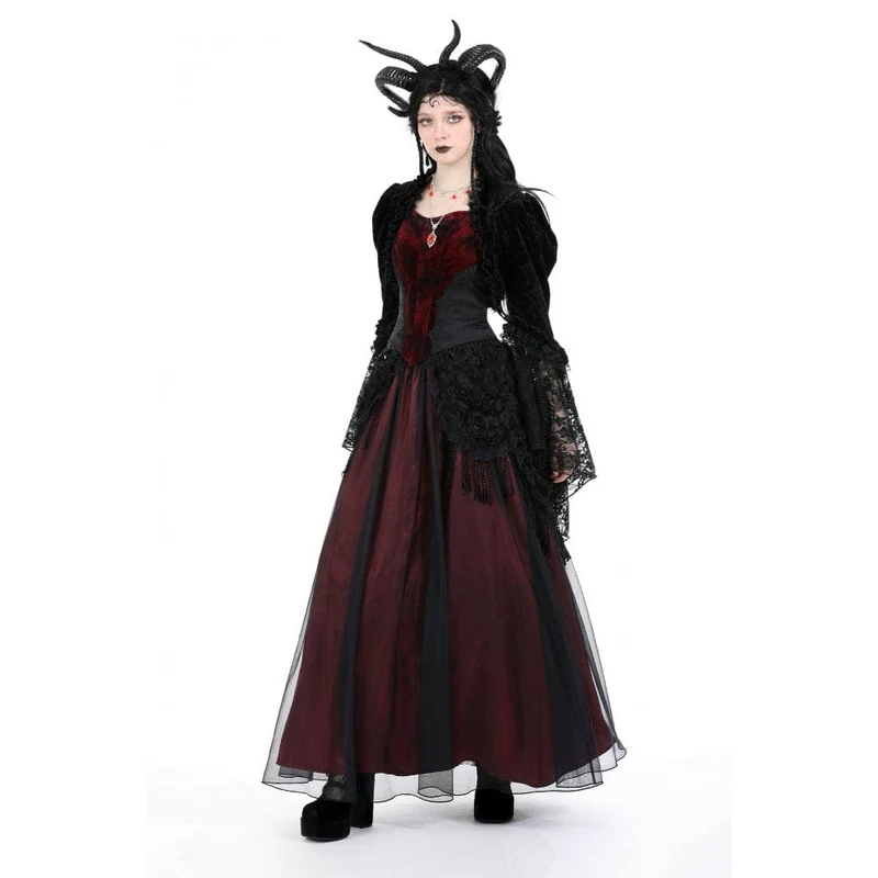 Gothic-Umhang aus Samt mit Puffärmeln und Rüschen für Damen