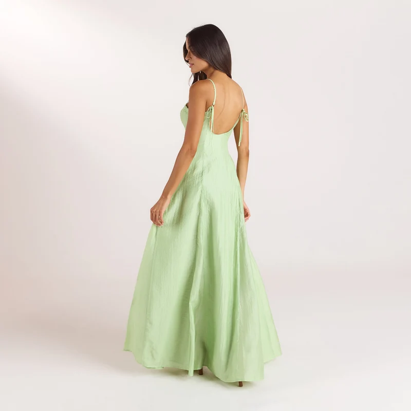 Bestickter Maxikleid mit Korsetdetail - Grün