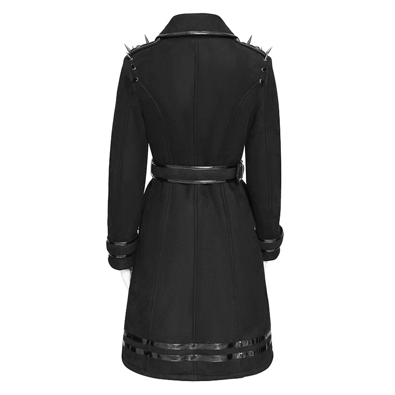 Punk-Mantel für Damen mit Nieten, Kettenrevers und schräger Knopfleiste