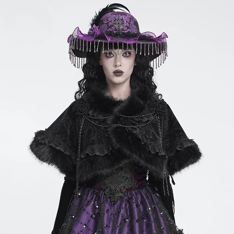 Gothic-Jacquard-Umhang für Damen mit Rosenperlen