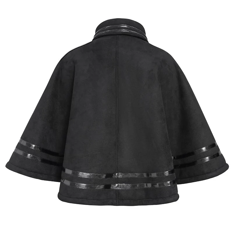 Gothic-Umhang für Damen mit Stehkragen, Stacheln und asymmetrischer, schräger Knopfleiste