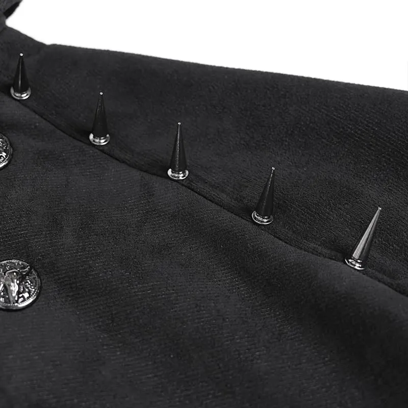 Gothic-Umhang für Damen mit Stehkragen, Stacheln und asymmetrischer, schräger Knopfleiste