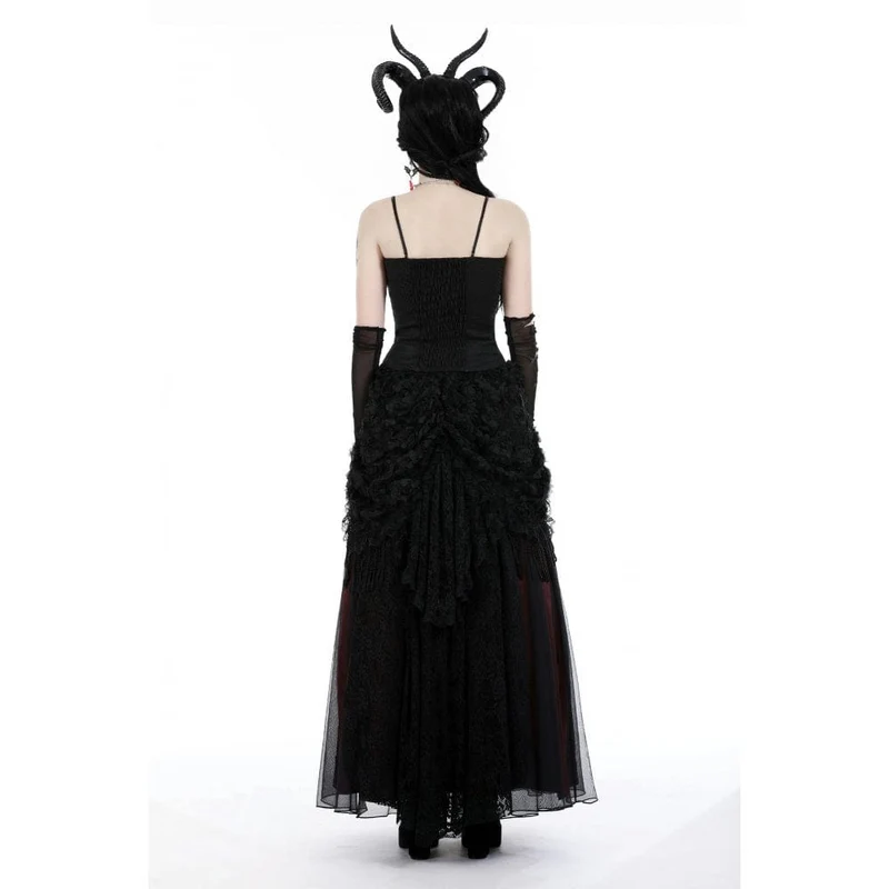 Damen-Gothic-Rock mit Blumenmuster und Quasten-Mesh-Spleiß