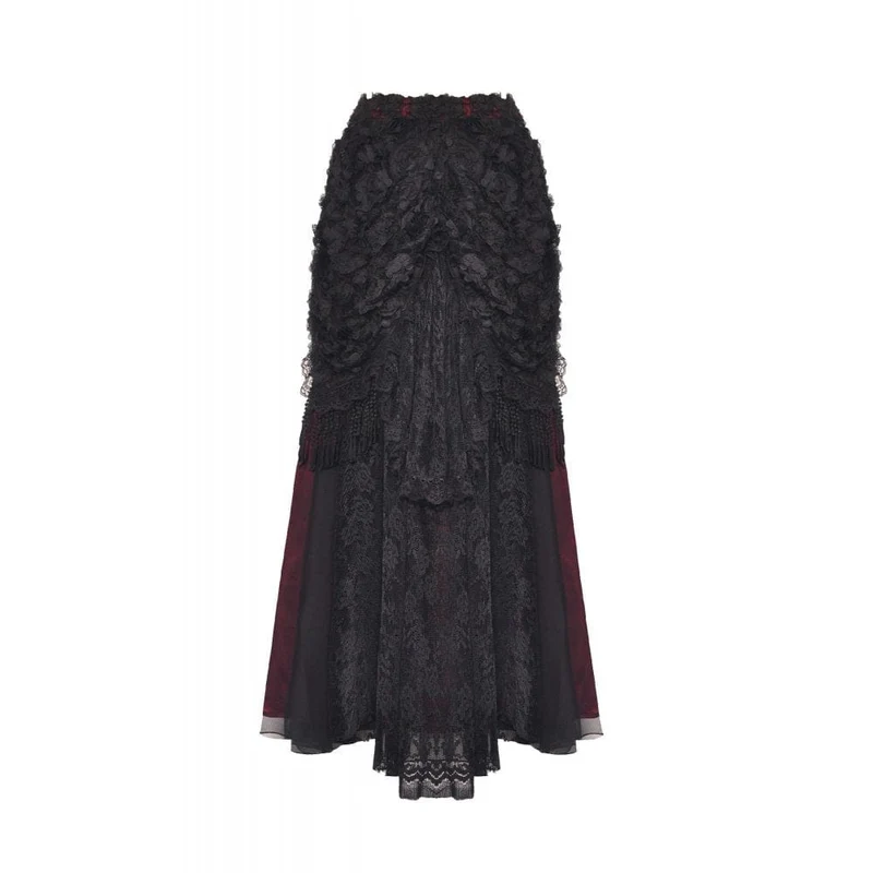 Damen-Gothic-Rock mit Blumenmuster und Quasten-Mesh-Spleiß