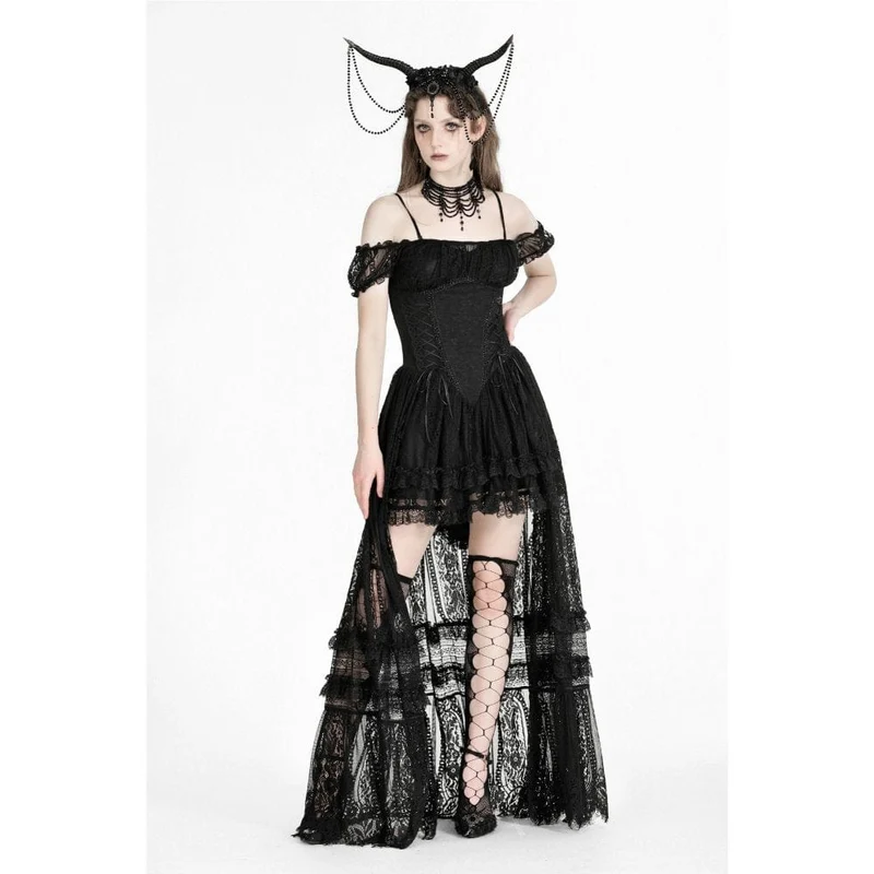Schulterfreies High/Low-Abschlussball-Slipkleid für Damen im Gothic-Stil