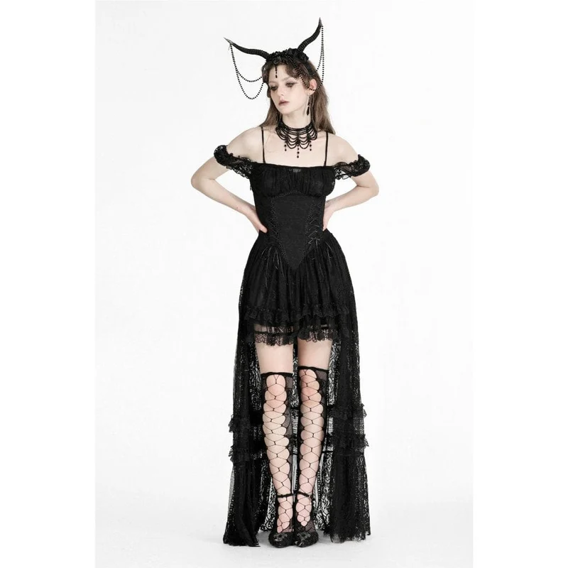 Schulterfreies High/Low-Abschlussball-Slipkleid für Damen im Gothic-Stil