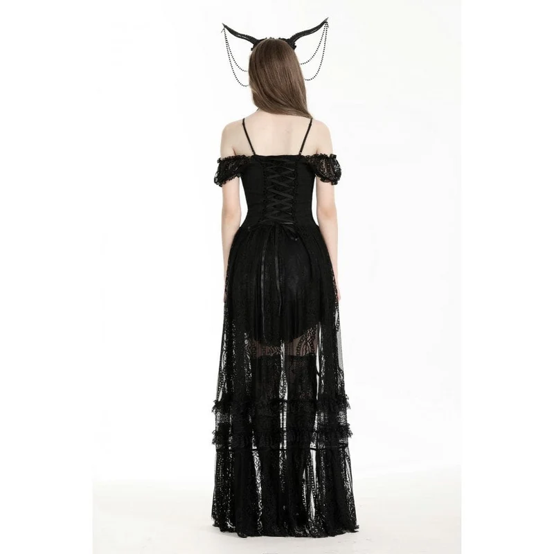Schulterfreies High/Low-Abschlussball-Slipkleid für Damen im Gothic-Stil