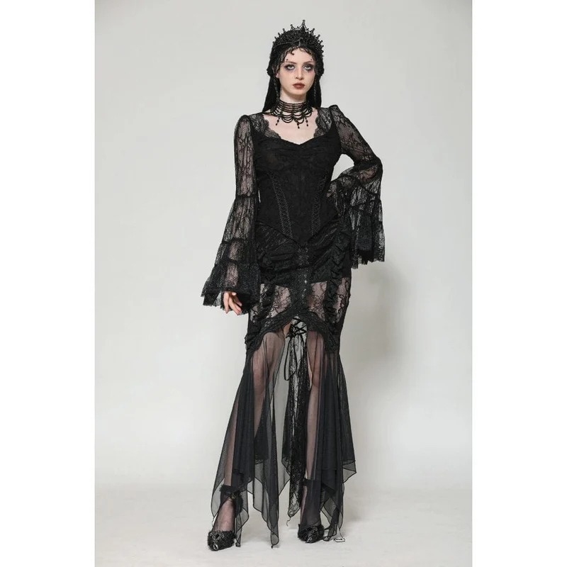 Gothic-Spitzenhemd mit tiefem, ausgestelltem Ärmel für Damen