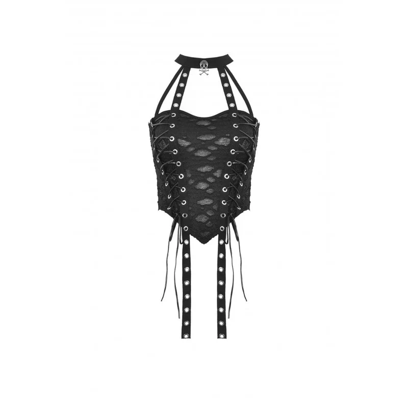 Damen-Tanktop mit Punk-Ösenriemen und Rissen
