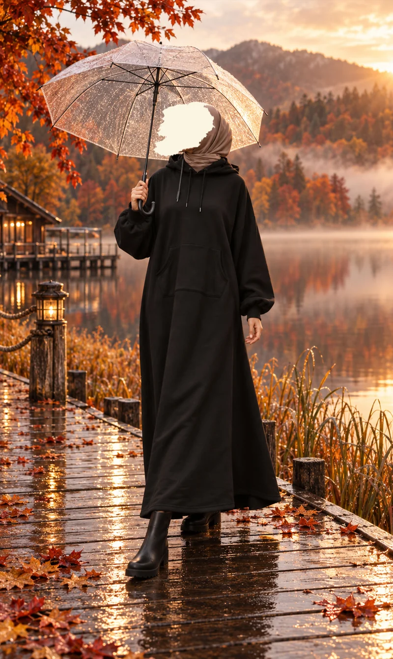 Langer, lässiger Hoodie – Schwarz