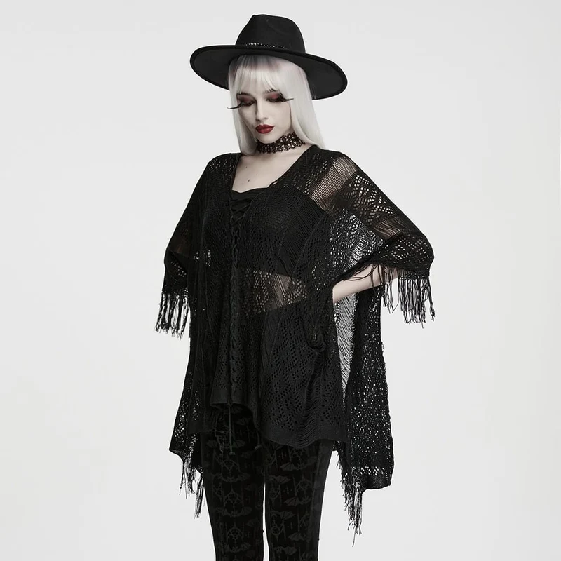Gothic-Pullover mit Schnürung und Quasten für Damen