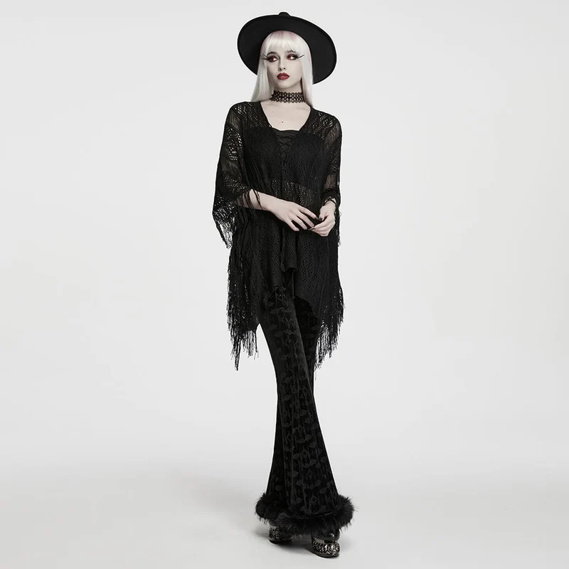 Gothic-Pullover mit Schnürung und Quasten für Damen