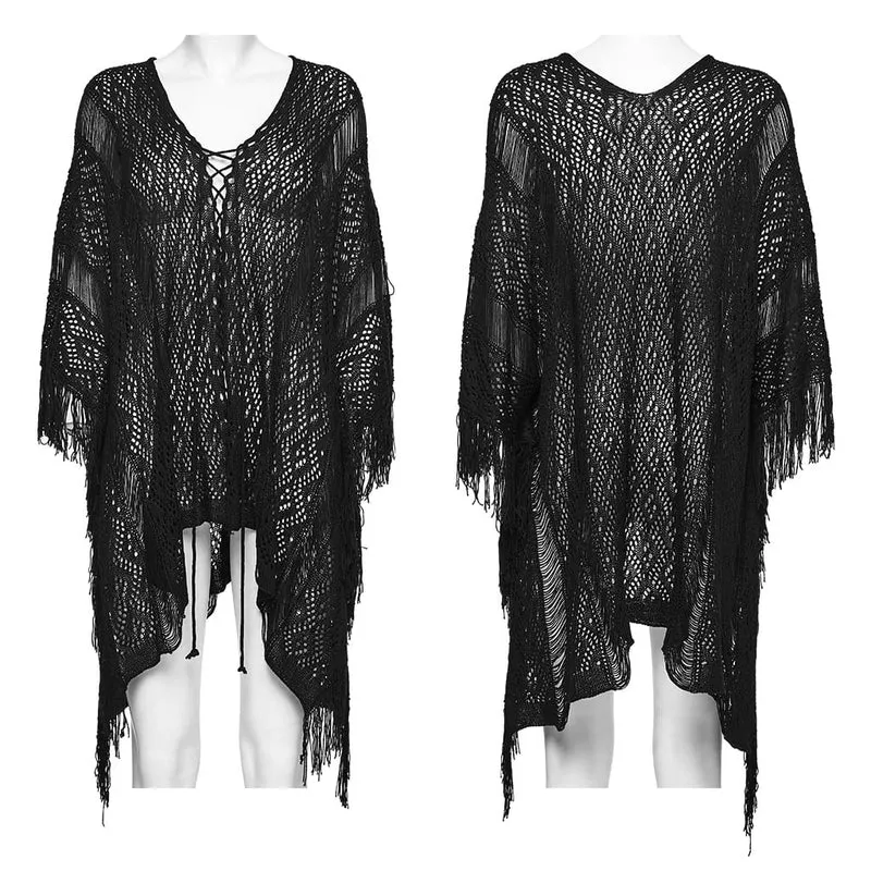 Gothic-Pullover mit Schnürung und Quasten für Damen