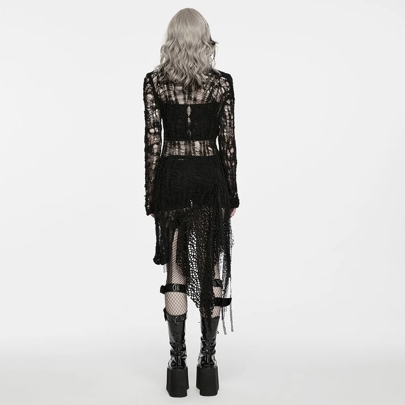 Gothic-Kleid für Damen mit ausgefranstem, unregelmäßigem Saum und langen Ärmeln