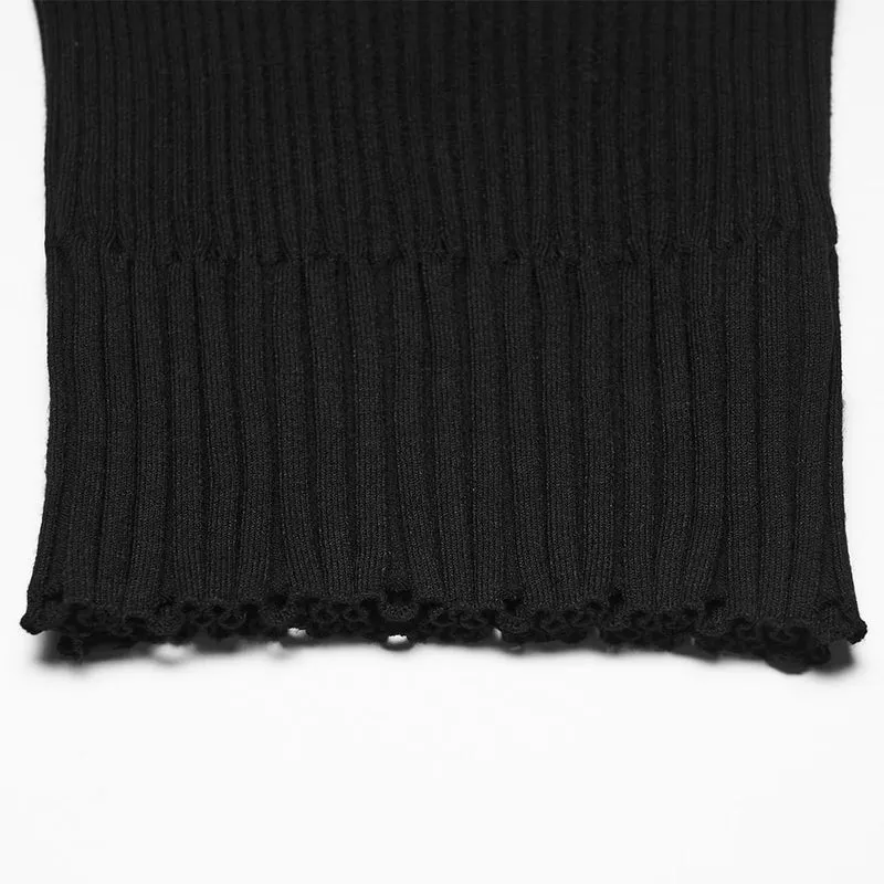 Punk-Pullover mit Rabenschädel-Verzierung und schulterfreiem Rippstrickbündchen für Damen