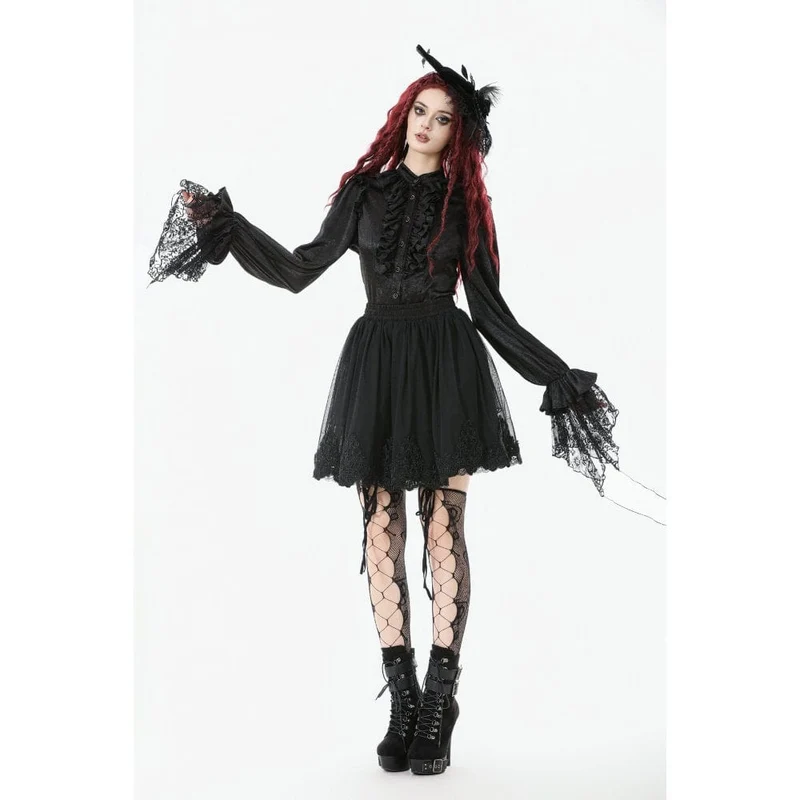 Gothic-Netzrock mit Rosenstickerei für Damen