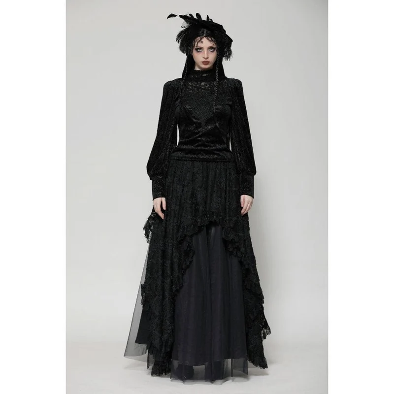 Langärmliges Gothic-Shirt mit Blumenspitze für Damen