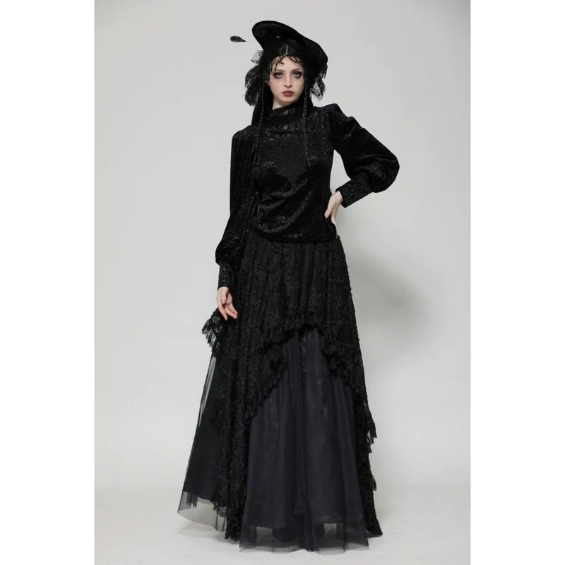 Langärmliges Gothic-Shirt mit Blumenspitze für Damen