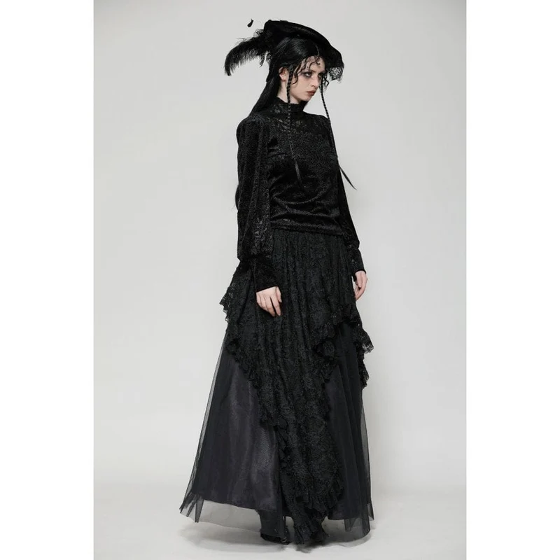 Langärmliges Gothic-Shirt mit Blumenspitze für Damen