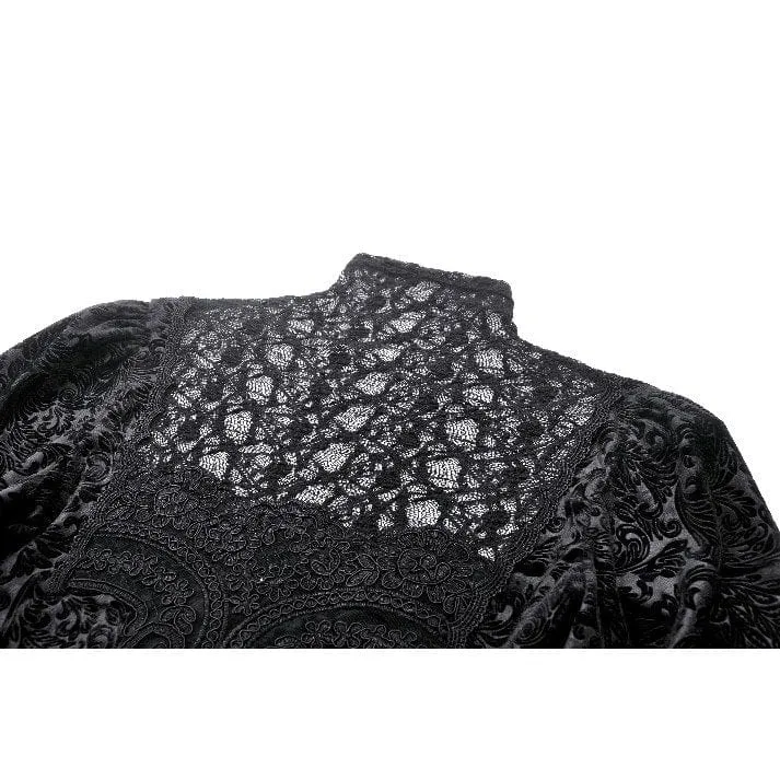 Langärmliges Gothic-Shirt mit Blumenspitze für Damen