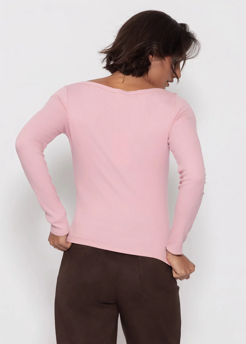Langarmshirt mit U-Boot Ausschnitt - altrosa