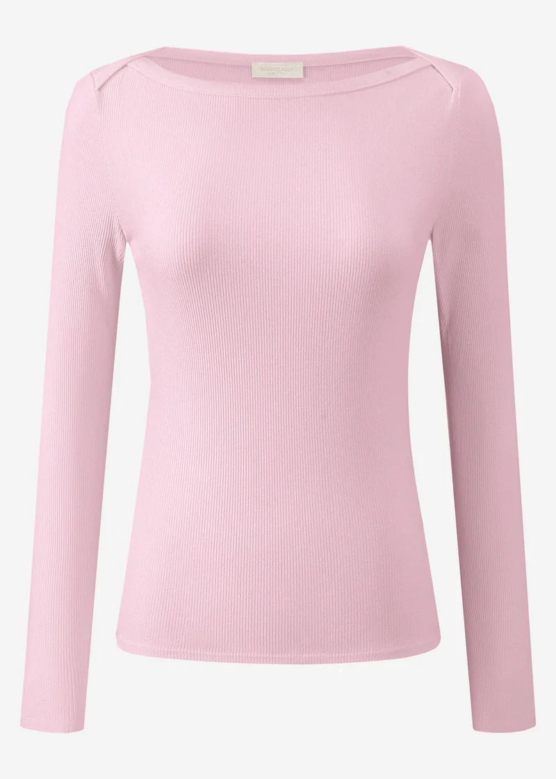 Langarmshirt mit U-Boot Ausschnitt - altrosa