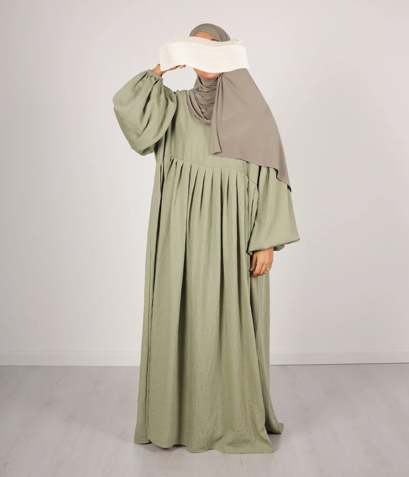 Abaya Leinen Puffärmel Madaya - Vintage Grün