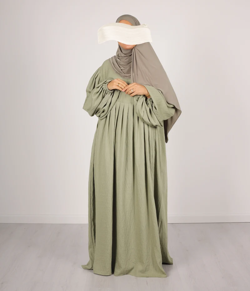 Abaya Leinen Puffärmel Madaya - Vintage Grün