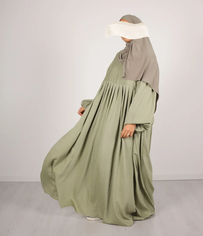 Abaya Leinen Puffärmel Madaya - Vintage Grün