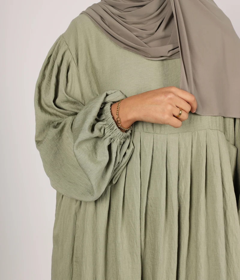Abaya Leinen Puffärmel Madaya - Vintage Grün
