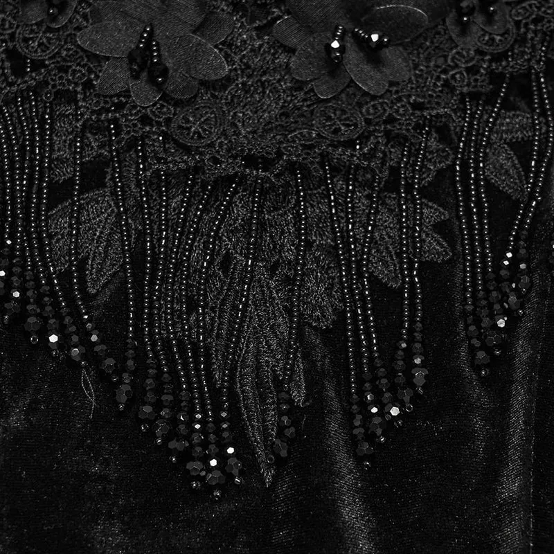 Gothic-Kleid für Damen mit Perlen und Quasten, schulterfrei, asymmetrischem Saum, Abschlusskleid