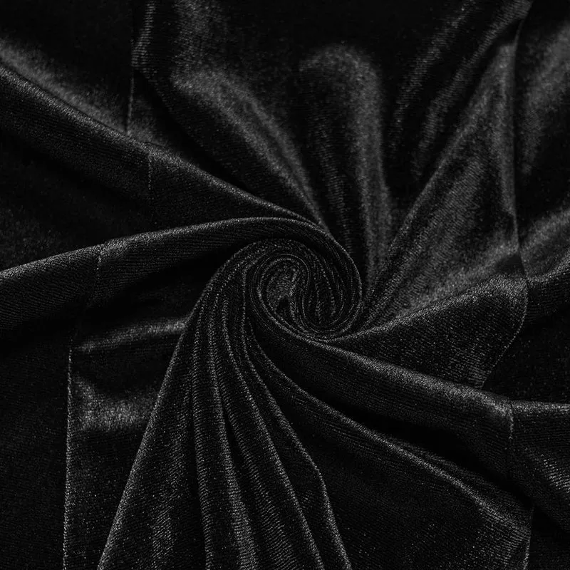 Gothic-Samtkleid für Damen mit Stickerei, Rüschen, hohem Kragen und langen Ärmeln