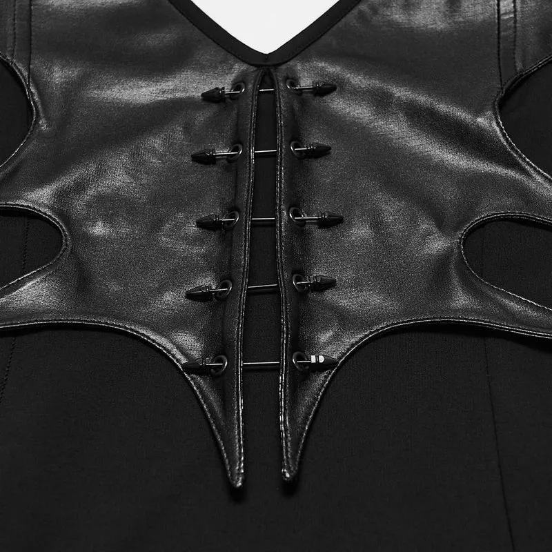 Gothic-Maxikleid für Damen mit Schnürung, Schnallenriemen und Neckholder