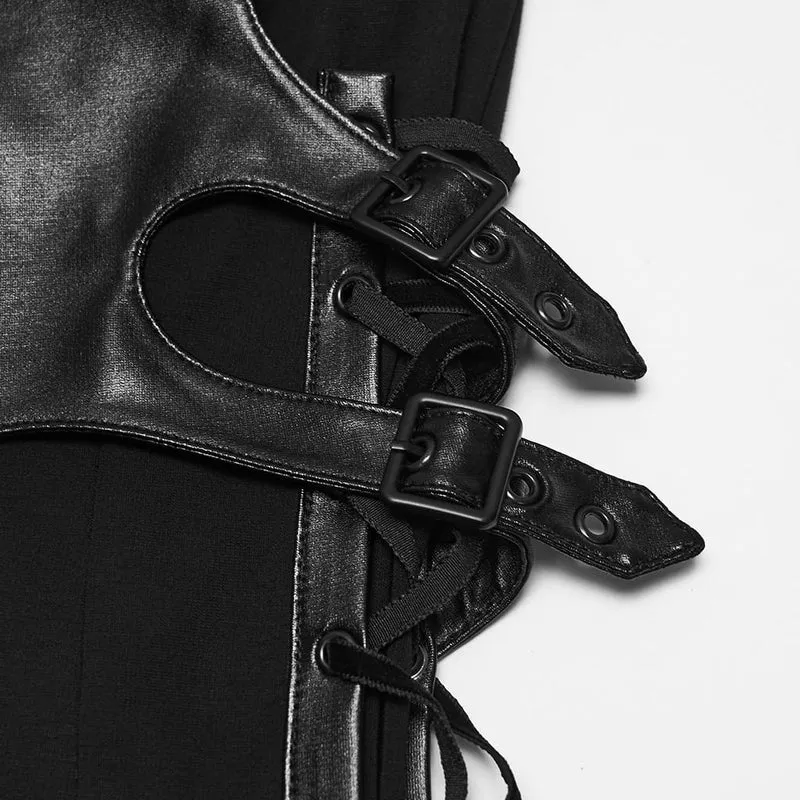 Gothic-Maxikleid für Damen mit Schnürung, Schnallenriemen und Neckholder