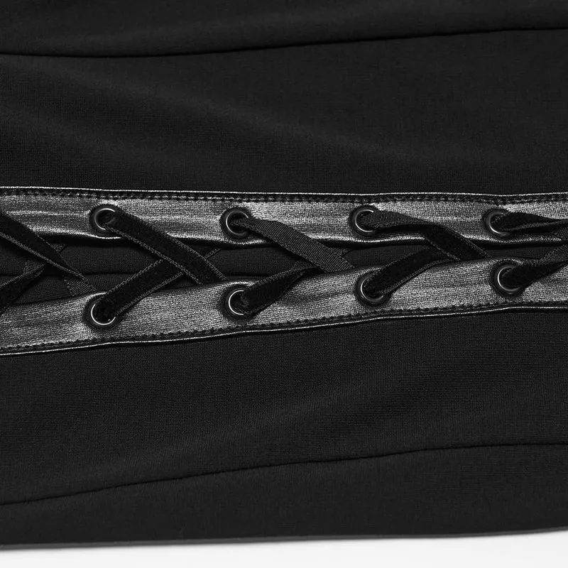 Gothic-Maxikleid für Damen mit Schnürung, Schnallenriemen und Neckholder