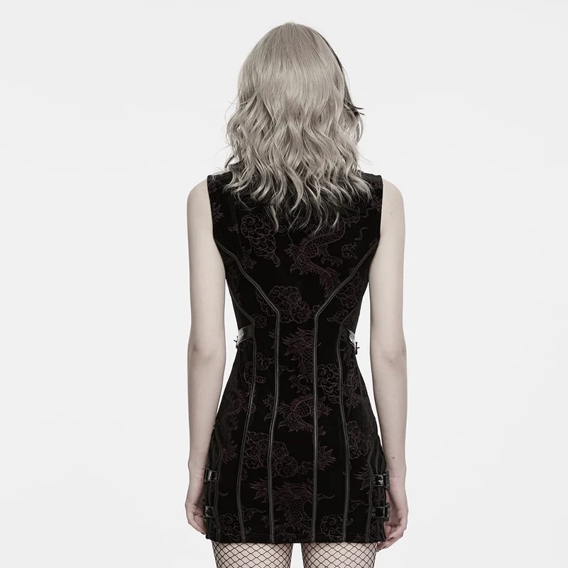 Ärmelloses Cyberpunk-Jacquard-Kleid mit Schnallenriemen für Damen