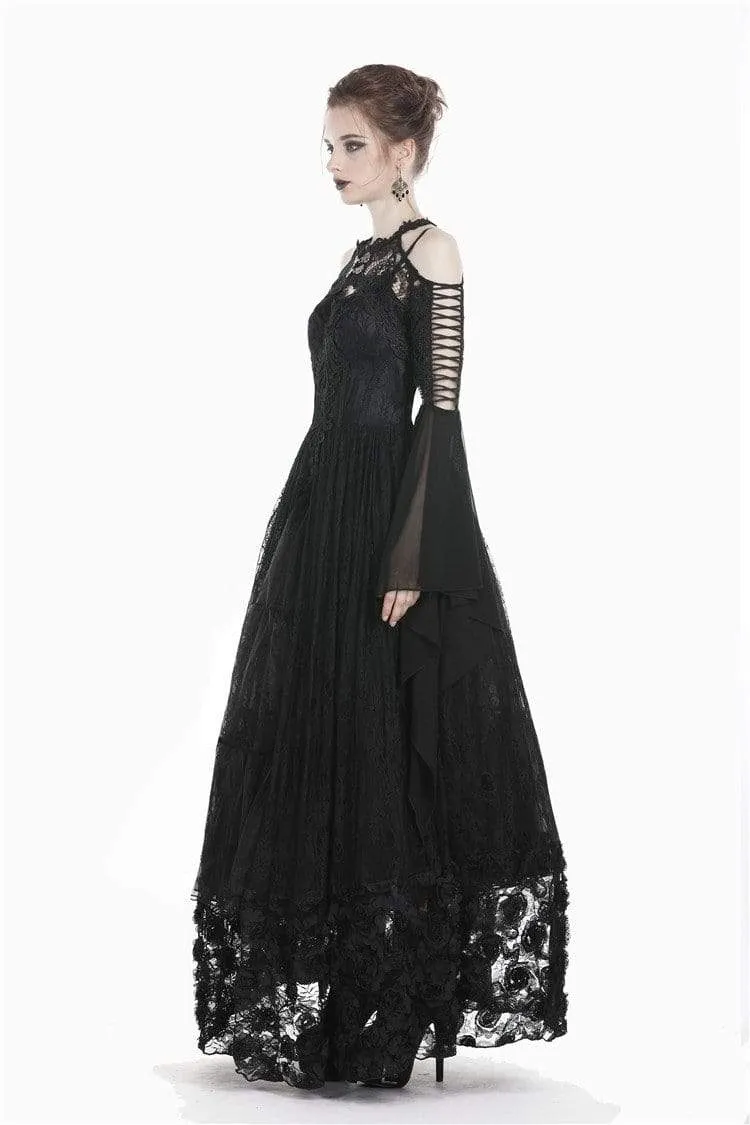 Gothic-Cape für Damen, schulterfrei, geblümt, gehäkelt, mit Chiffonärmeln