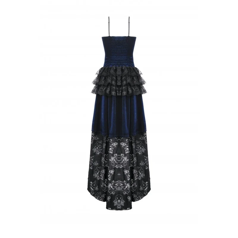Gothic-Brautkleid mit floralem, mehrlagigem Spitzenbesatz und asymmetrischem Saum