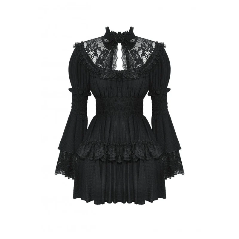 Gothic-Abschlusskleid mit Puffärmeln und Rüschen für Damen