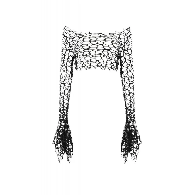 Gothic-Crop-Top mit ausgestellten Ärmeln für Damen