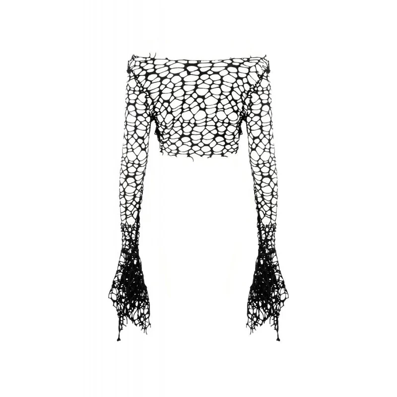 Gothic-Crop-Top mit ausgestellten Ärmeln für Damen