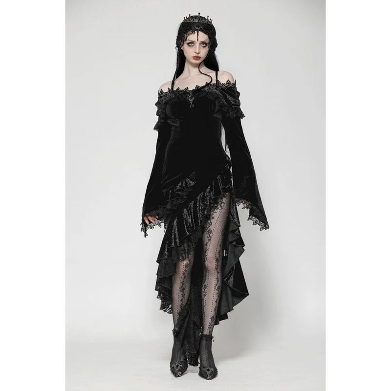 Gothic-Kleid mit schulterfreiem Rücken, Rüschen und Fischschwanz für Damen