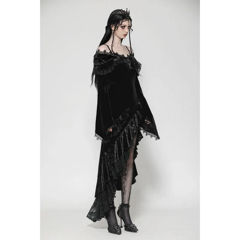 Gothic-Kleid mit schulterfreiem Rücken, Rüschen und Fischschwanz für Damen