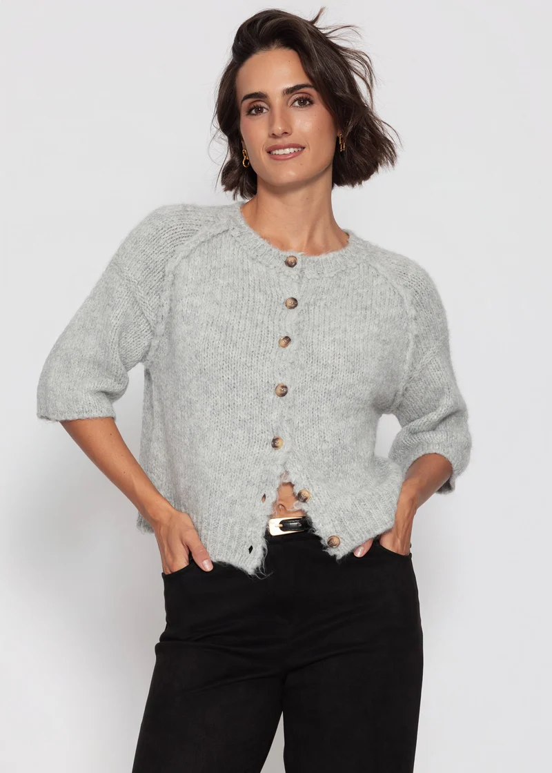 Kurzarm Cardigan mit Außennähten - grau