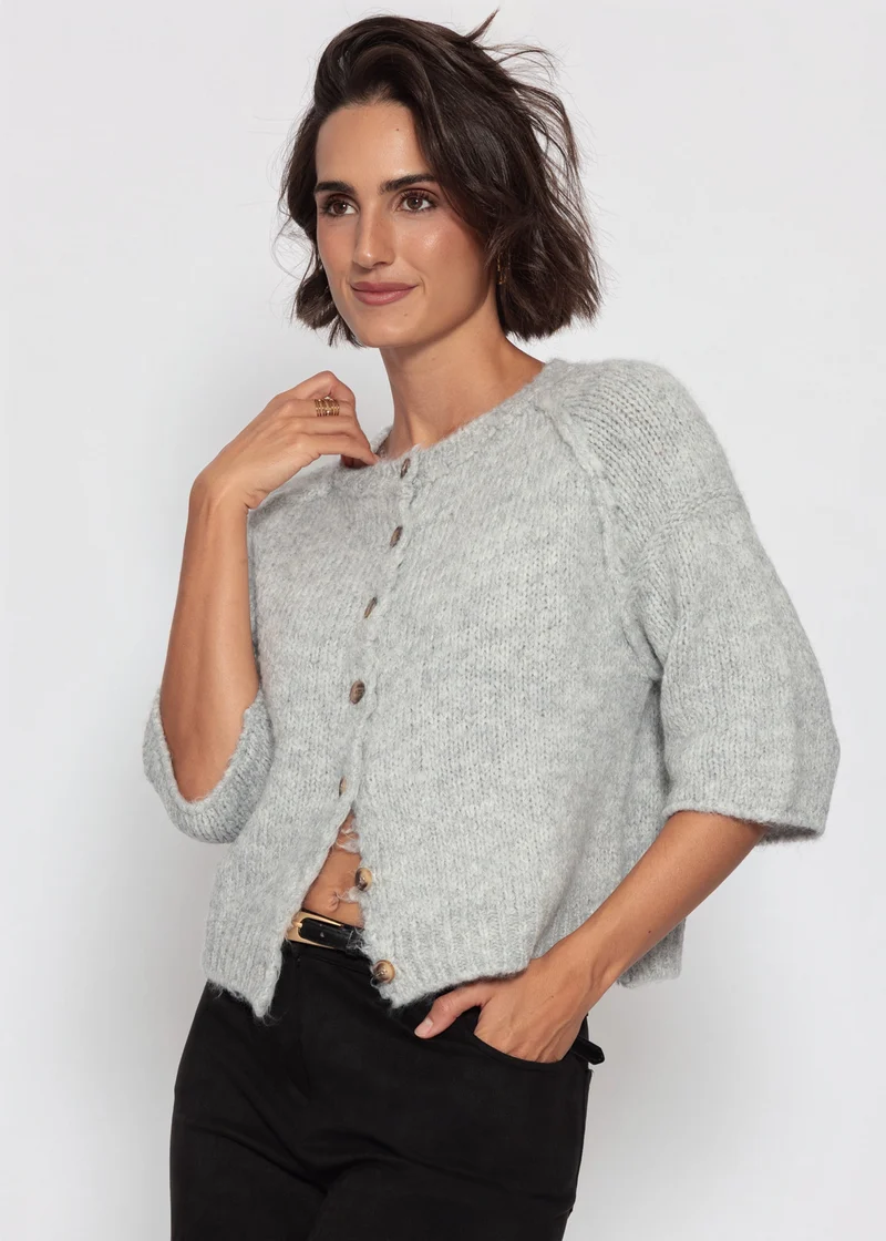 Kurzarm Cardigan mit Außennähten - grau