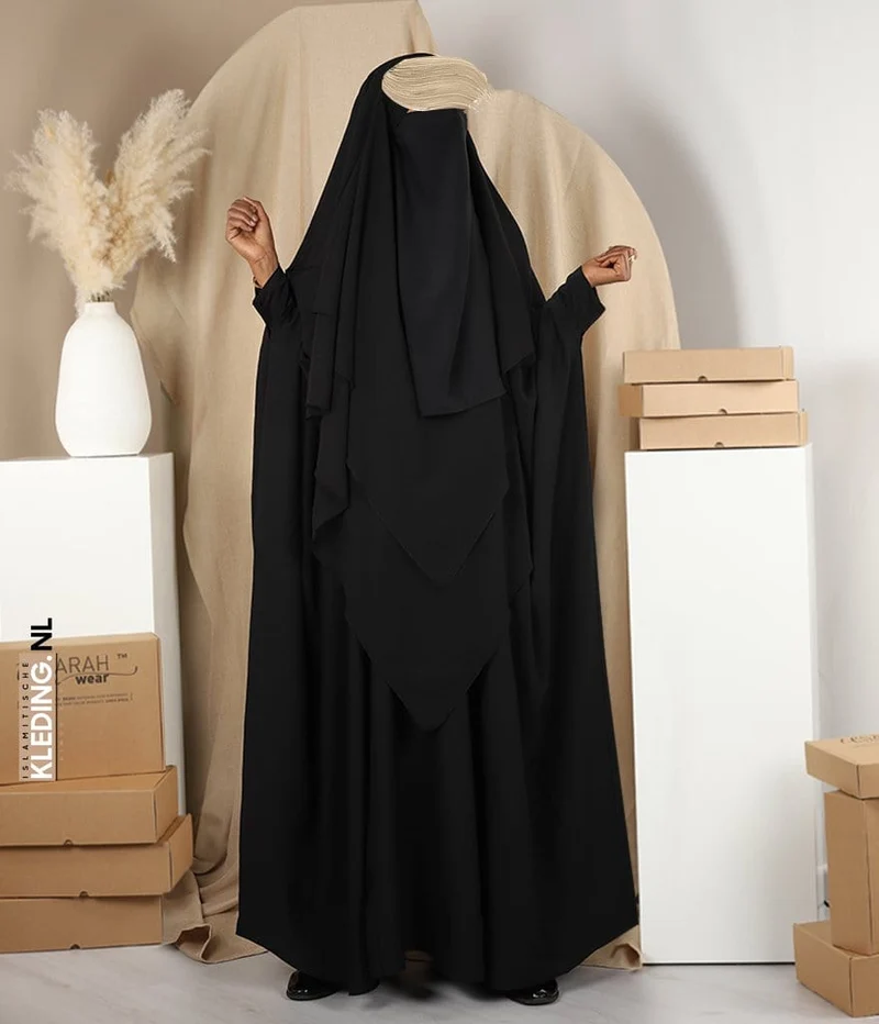 Triple Diamond Khimar Chiffon – Schwarz