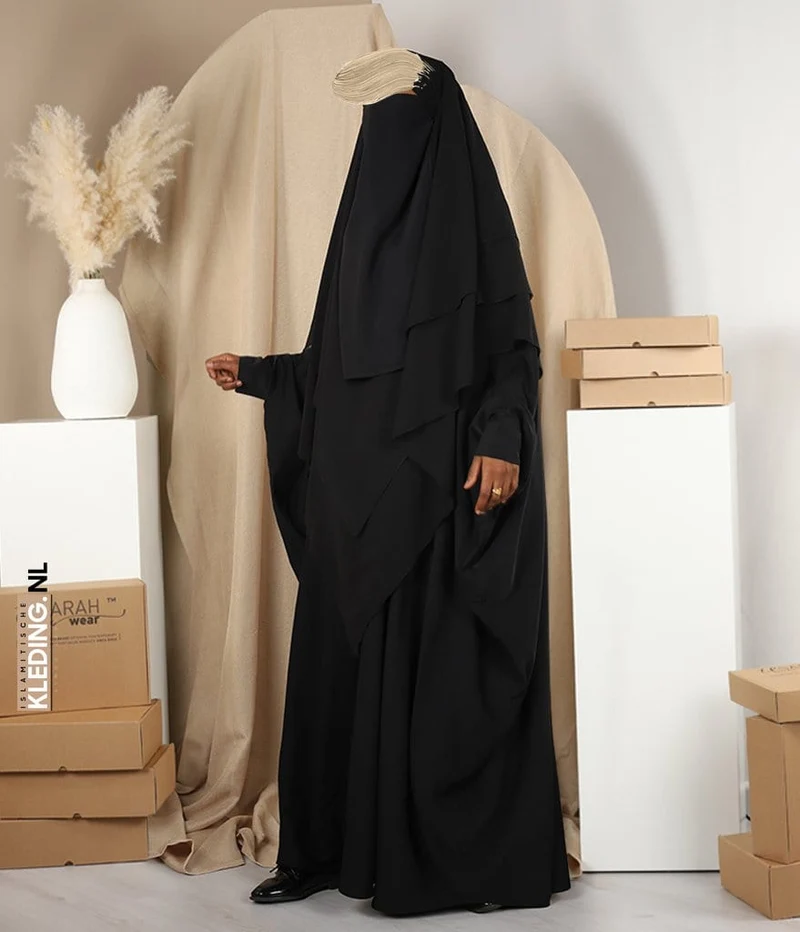 Triple Diamond Khimar Chiffon – Schwarz