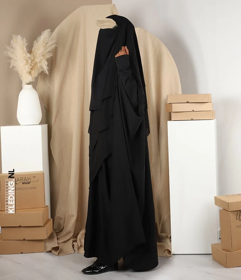 Triple Diamond Khimar Chiffon – Schwarz