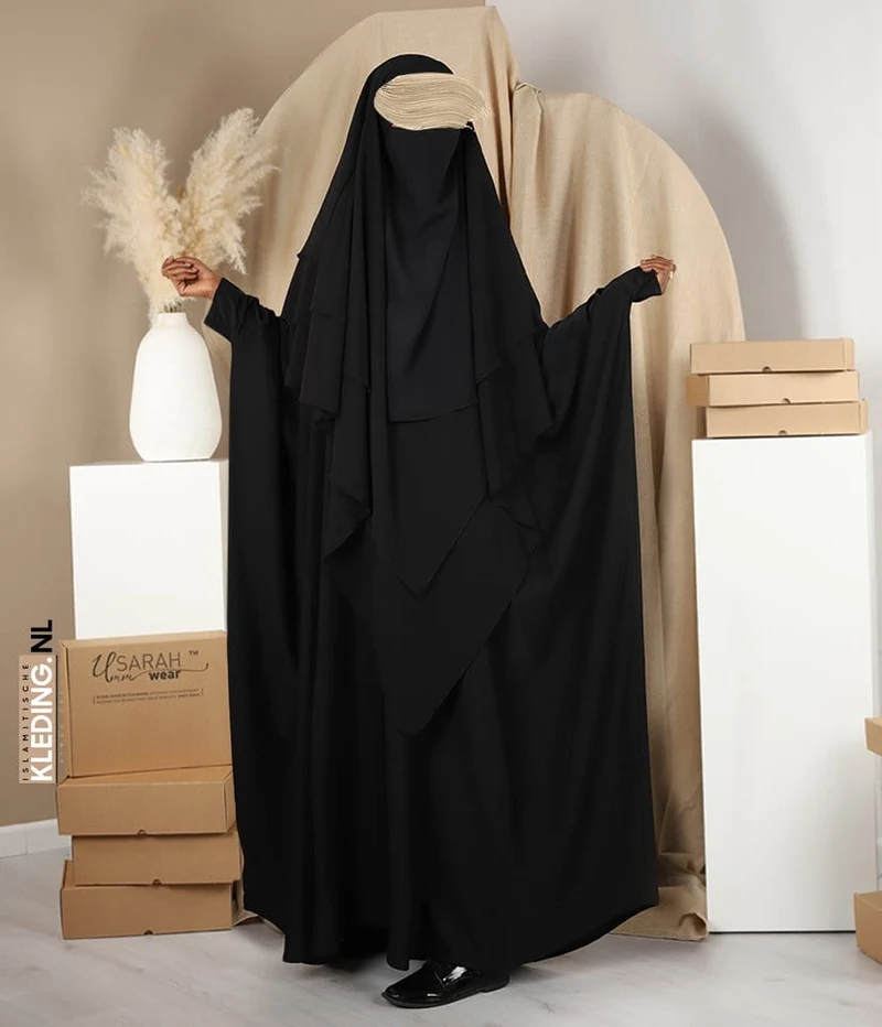 Triple Diamond Khimar Chiffon – Schwarz