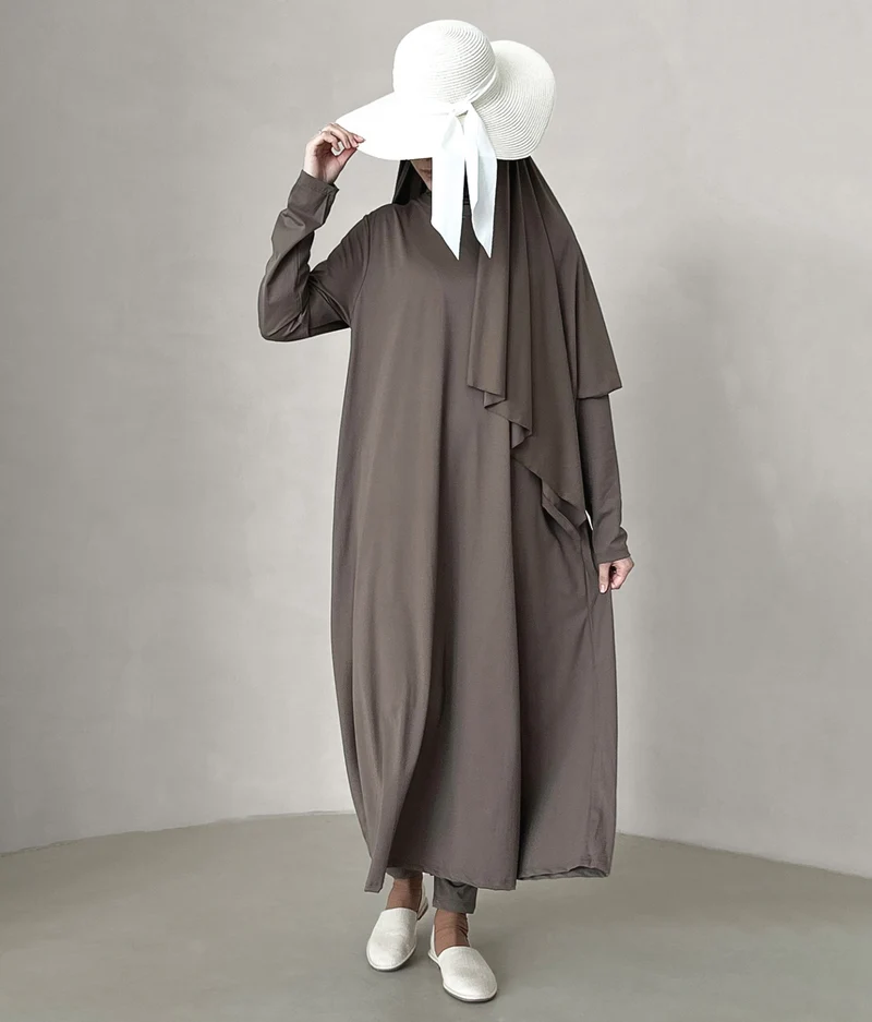 3-lagiger Burkini lang – Taupe